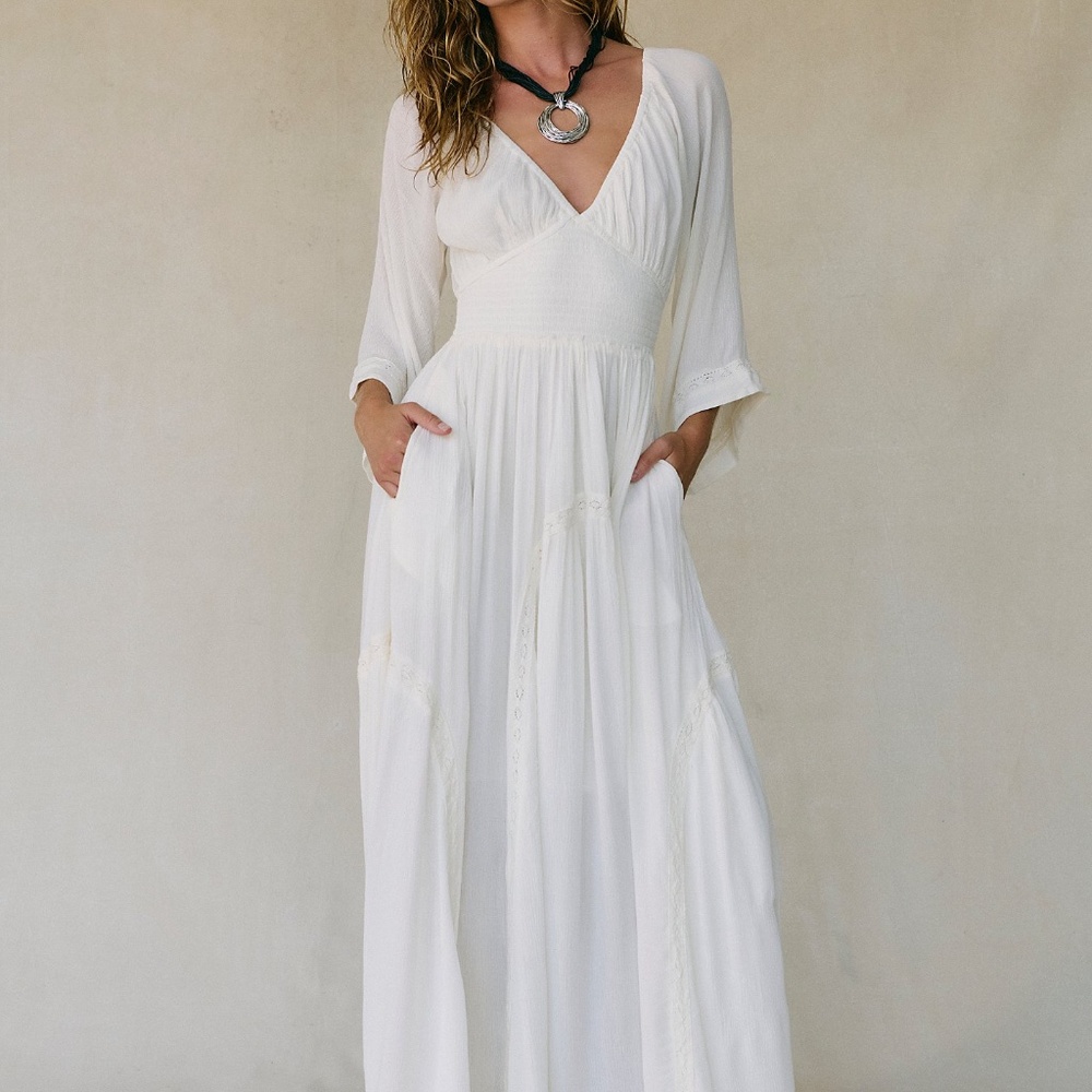 Free People Dixie Maxi Dress in Egret white